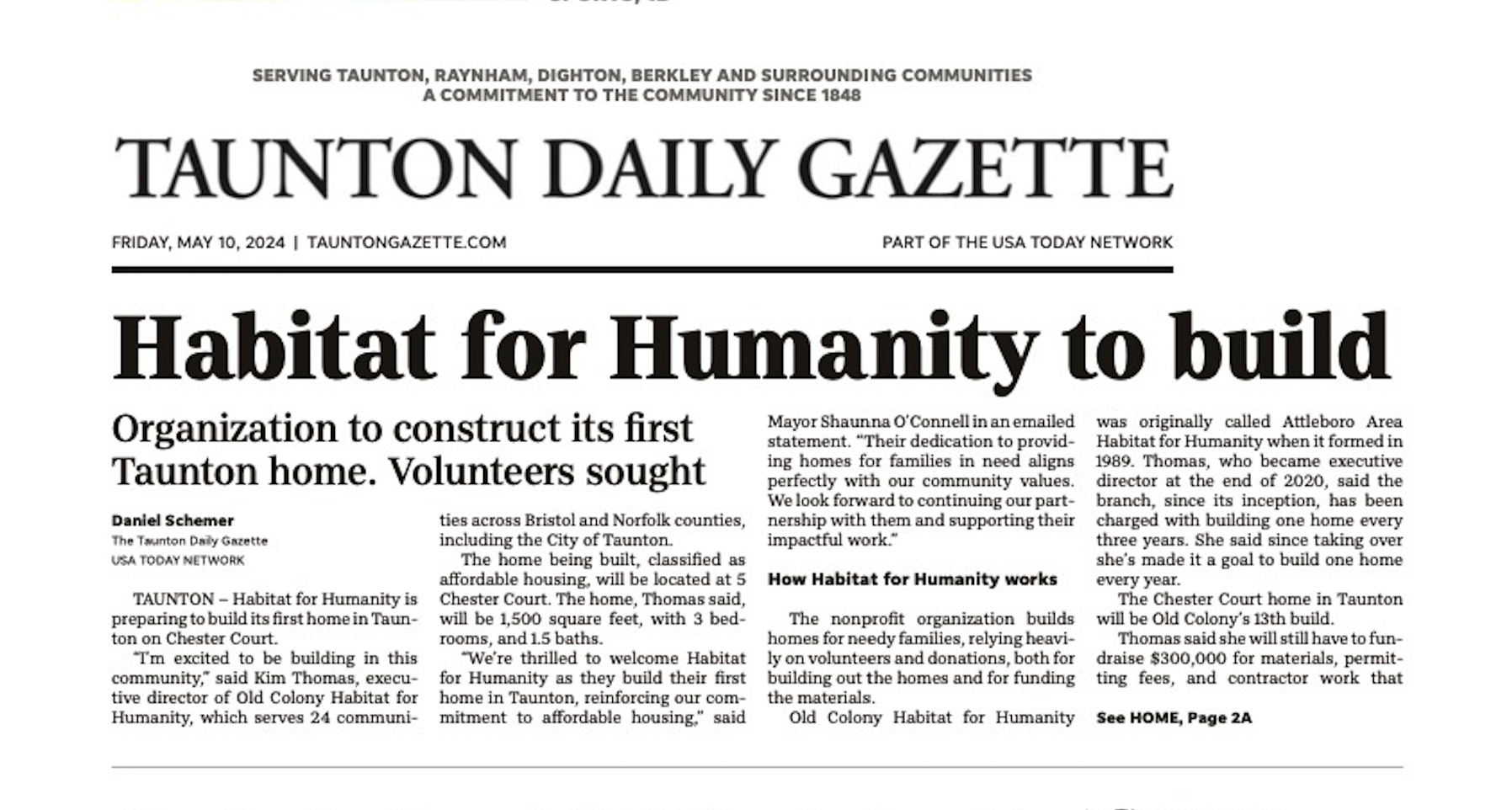 New Habitat Build Featured in the Taunton Daily Gazette